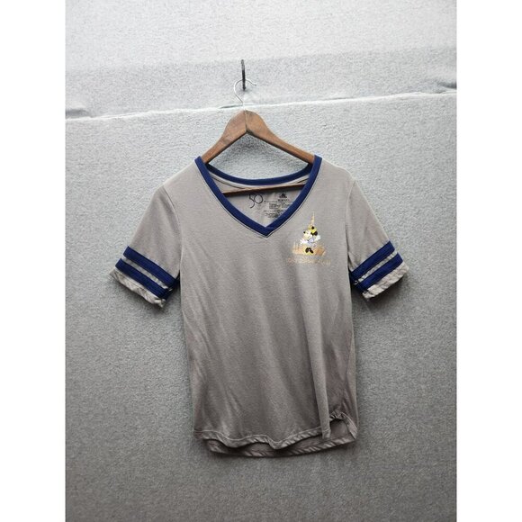 Walt Disney World 50th Anniversary Minnie Mouse V-Neck Womens T-Shirt Gray & Blu - Picture 1 of 4